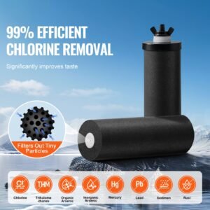 gravity fed water filter system, 2.25g 304 stainless steel countertop water filtration system, reduces lead and up to 99% of chlorine, with 2 carbon filters/spigot/stand, for home camping rv