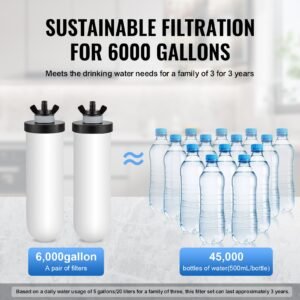 gravity fed water filter system, 2.25g 304 stainless steel countertop water filtration system, reduces lead and up to 99% of chlorine, with 2 ceramic carbon filters, spigot, and stand