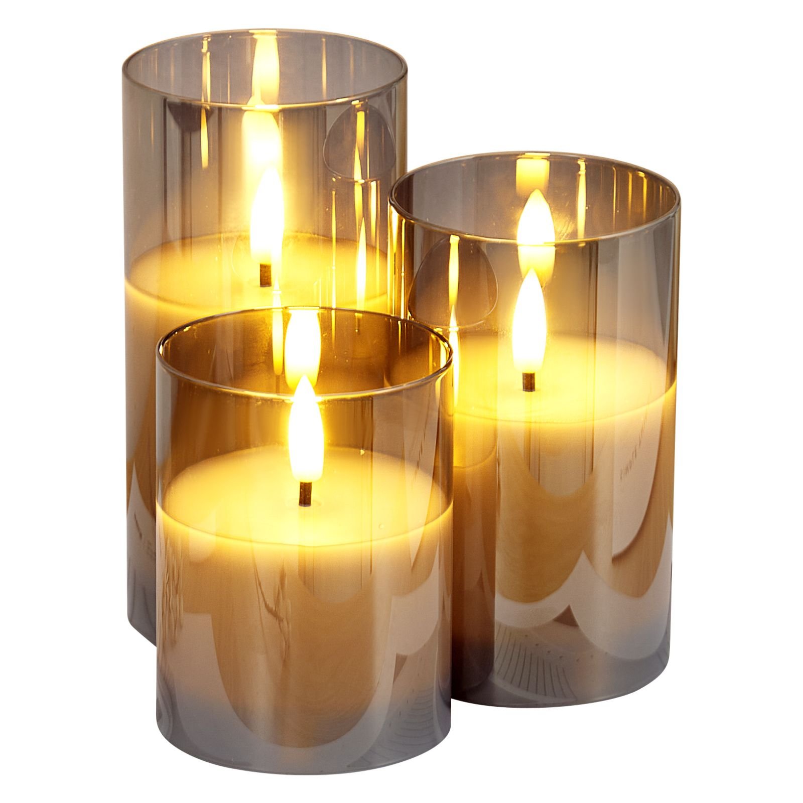 gray flickering flameless candles, set of 3 battery operated flameless led candles with 10 key remote and timer, real wax & warm color flickering light for festival wedding home party decor