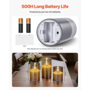 gray flickering flameless candles, set of 3 battery operated flameless led candles with 10 key remote and timer, real wax & warm color flickering light for festival wedding home party decor