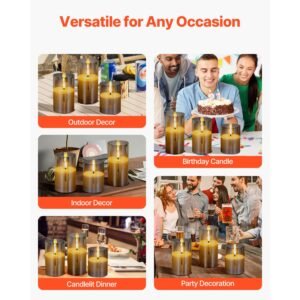 gray flickering flameless candles, set of 3 battery operated flameless led candles with 10 key remote and timer, real wax & warm color flickering light for festival wedding home party decor