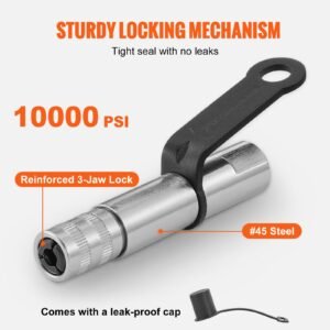 grease gun coupler, 10000 psi high pressure, 3 jaw locking, quick release grease gun tip with hose/zerk fittings cleaner/leak proof cap, compatible with all grease guns 1/8" npt grease fittings