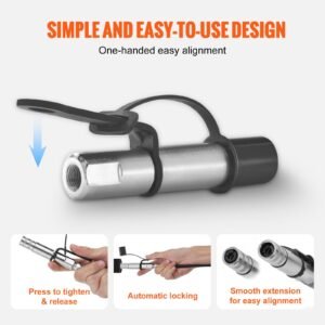 grease gun coupler 2 pcs, 10000 psi high pressure, 3 jaw locking, quick release grease gun tip with hose/zerk fittings cleaner/leak proof cap, compatible with all grease guns 1/8" npt fittings
