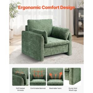 green accent chair, modern upholstered accent chair with armrests, cloth arm chairs with thick cushion and arched backrest, single fabric armchair for living room, bedroom, study, office