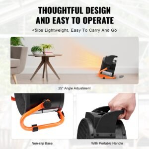 greenhouse heater, 1500w ptc fast heating with overheat protection, 3 speed setting small grow tent heater, electric portable heater fan for green house, flower room, workplace