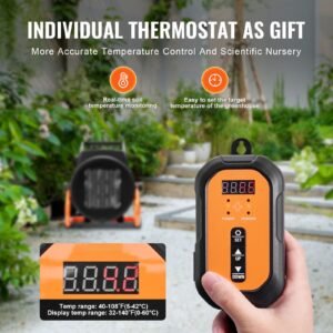 greenhouse heater with thermostat, 1500w ptc fast heating with overheat protection, 3 speed setting small grow tent heater, electric portable heater fan for green house, flower room, workplace