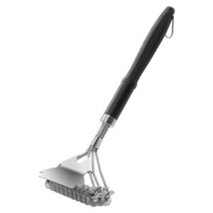 grill brush and scraper, bbq brush for outdoor grills, stainless steel woven wire, bristle free barbecue brushes for porcelain, charcoal, grate cleaner grill accessories, 17 in