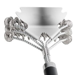 grill brush and scraper, bbq brush for outdoor grills, stainless steel woven wire, bristle free barbecue brushes for porcelain, charcoal, grate cleaner grill accessories, 17 in