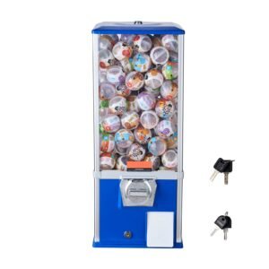 Gumball Machine for Kids, 25" Height Home Vending Machine, PS Bouncy Balls Dispenser, Hold 230 Capsule Toys, Rectangle Bubble Gum Machine for Game Stores, Coin Operated Gumball Bank, Blue