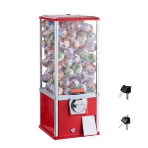 Gumball Machine for Kids, 25" Height Home Vending Machine, PS Bouncy Balls Dispenser, Hold 230 Capsule Toys, Rectangle Bubble Gum Machine for Game Stores, Coin Operated Gumball Bank, Red