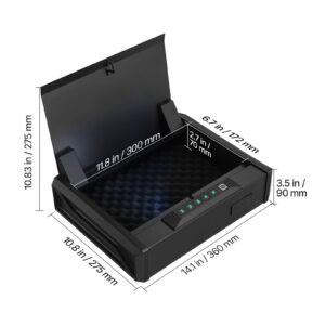 gun safe, heavy duty handgun safe with fingerprint/password/key, 3 way quick access firearm case box with lighting for 2 pistols & 2 magazines, pistol gun box for nightstand bedside desk car