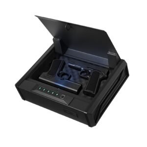 gun safe, heavy duty handgun safe with fingerprint/password/key, 3 way quick access firearm case box with lighting for 2 pistols & 2 magazines, pistol gun box for nightstand bedside desk car