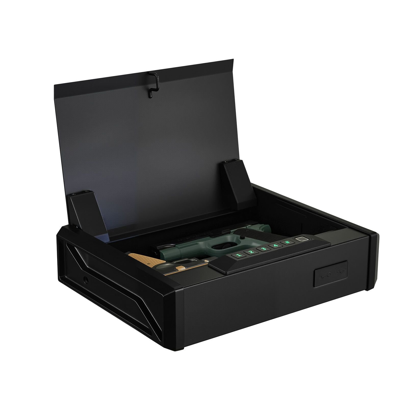 gun safe, heavy duty handgun safe with fingerprint/password/key, 3 way quick access firearm case box with lighting for 2 pistols & 2 magazines, pistol gun box for nightstand bedside desk car