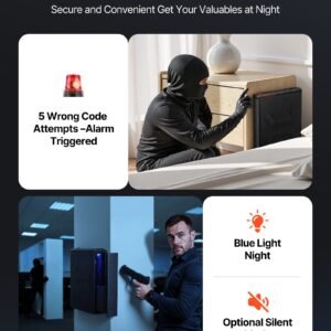 gun safe, slider handgun gun safe with fingerprint/password/key, 3 way quick access firearm case box with lighting for 1 pistol & magazine, mounted pistol gun box for nightstand bedside desk car