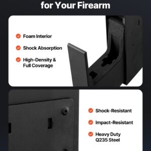 gun safe, slider handgun gun safe with fingerprint/password/key, 3 way quick access firearm case box with lighting for 1 pistol & magazine, mounted pistol gun box for nightstand bedside desk car