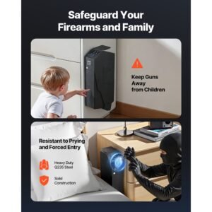 gun safe, slider handgun gun safe with screen, fingerprint/password/key, 3 way quick access firearm case box with led for 1 pistol & magazine, mounted gun box for nightstand bedside desk car