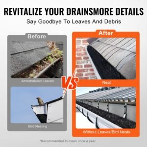 gutter brush, 60 feet total length 4.33 inch diameter gutter cleaning tools, ground level gutter brush leaf guard for 5 inch gutters, easily clear roof leaves and debris, 20 pack