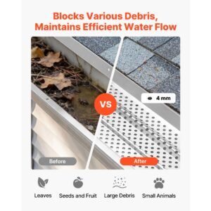 gutter guard, 5 inch aluminum gutter cover heavy duty, 32ft length protection cover for leaf & debris, 0.02 in thickness mill finish, easy diy install, fast drainage, screws included, 8 pcs
