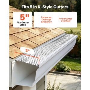 gutter guard, 5 inch aluminum gutter cover heavy duty, 32ft length protection cover for leaf & debris, 0.02 in thickness mill finish, easy diy install, fast drainage, screws included, 8 pcs