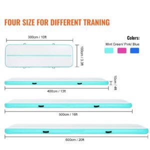 gymnastics air mat, 4 inch thickness inflatable gymnastics tumbling mat, tumble track with electric pump, training mats for home use/gym/yoga/cheerleading/beach/park/water, 10 ft, mint green