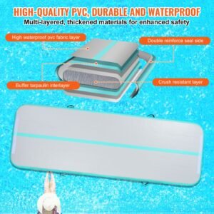 gymnastics air mat, 4 inch thickness inflatable gymnastics tumbling mat, tumble track with electric pump, training mats for home use/gym/yoga/cheerleading/beach/park/water, 10 ft, mint green