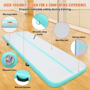 gymnastics air mat, 4 inch thickness inflatable gymnastics tumbling mat, tumble track with electric pump, training mats for home use/gym/yoga/cheerleading/beach/park/water, 10 ft, mint green