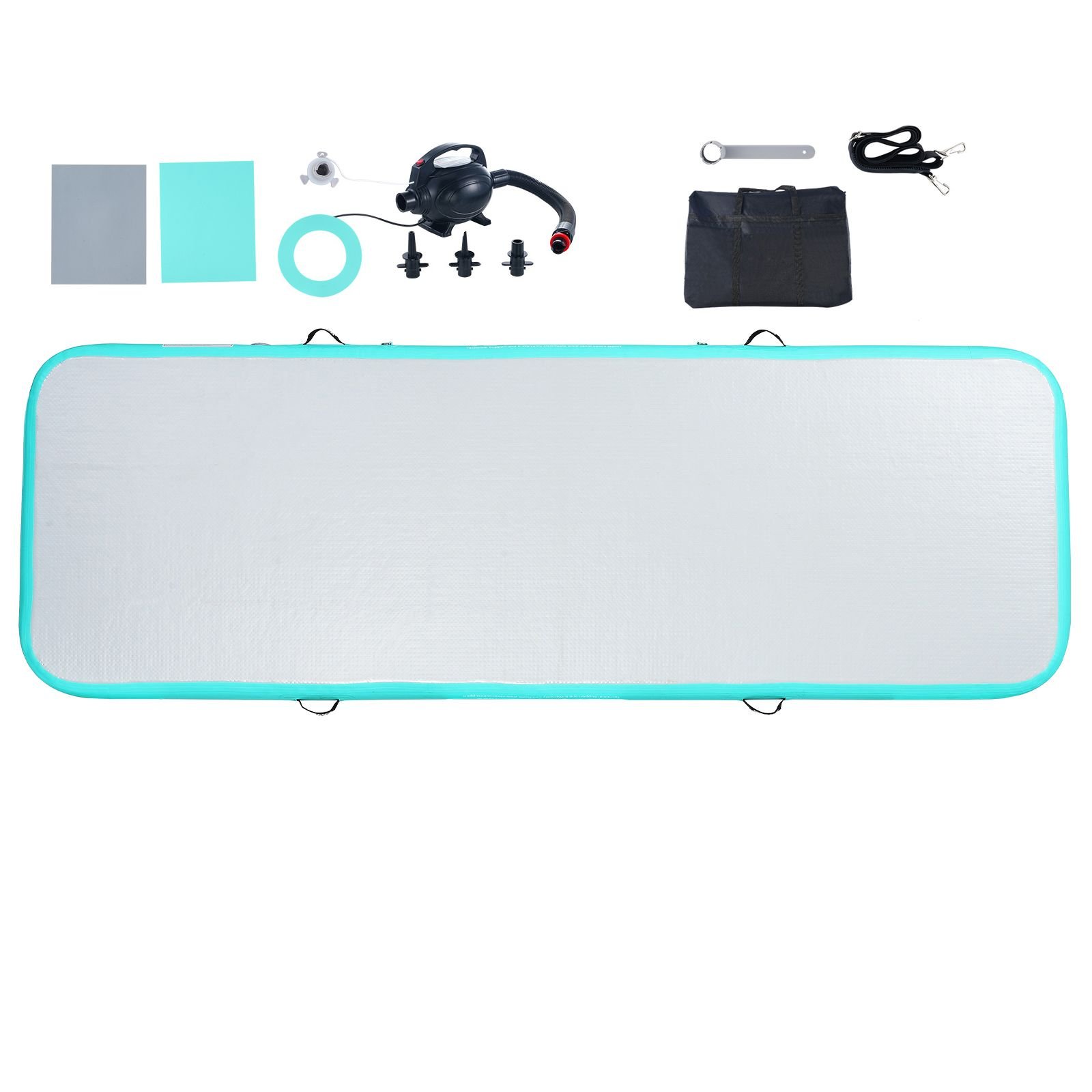 gymnastics air mat, 4 inch thickness inflatable gymnastics tumbling mat, tumble track with electric pump, training mats for home use/gym/yoga/cheerleading/beach/park/water, 10 ft, mint green
