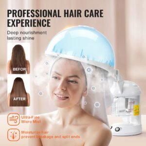hair steamer, 2 in 1 professional hair & facial steamer with detachable bonnet hood, nano ionic & uv ozone face steamer with 360° rotatable sprayer for salon spa home beauty
