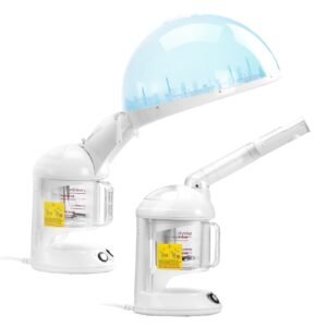 Hair Steamer, 2-in-1 Professional Hair & Facial Steamer with Detachable Bonnet Hood, Nano Ionic & UV Ozone Face Steamer with 360° Rotatable Sprayer for Salon Spa Home Beauty