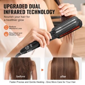 hair straightener, 1.5 inch titanium flat iron, dual infrared hair straightener flat iron with lcd display and 19 temp levels 210 to 450 f, fast heating hair iron for salon home travel use