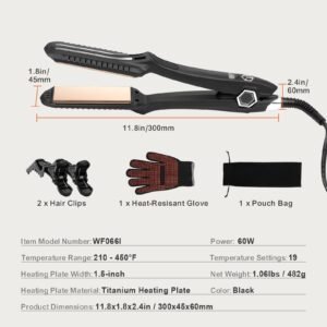 hair straightener, 1.5 inch titanium flat iron, dual infrared hair straightener flat iron with lcd display and 19 temp levels 210 to 450 f, fast heating hair iron for salon home travel use