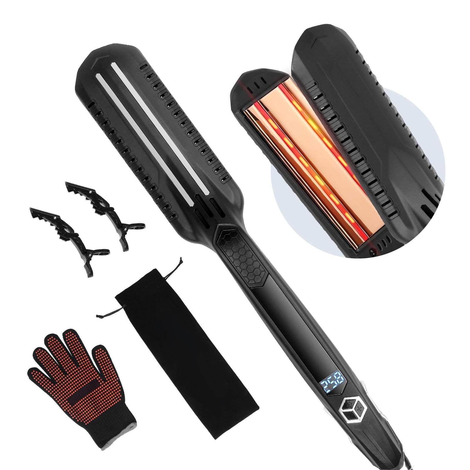 hair straightener, 1.5 inch titanium flat iron, dual infrared hair straightener flat iron with lcd display and 19 temp levels 210 to 450 f, fast heating hair iron for salon home travel use