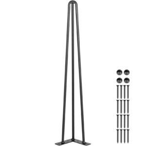 Hairpin Table Legs 26" Black Set of 4 Desk Legs 880lbs Load Capacity (Each 220lbs) Hairpin Desk Legs 3 Rods for Bench Desk Dining End Table Chairs Carbon Steel DIY Heavy Duty Furniture Legs