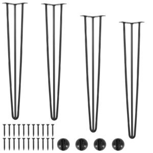 Hairpin Table Legs 28", Set of 4 Desk Legs 900lbs Load Capacity, Hairpin Desk Legs 3 Rods for Desk Chairs Bench Dining End Table, Solid Carbon Steel Heavy Duty Furniture Legs Black