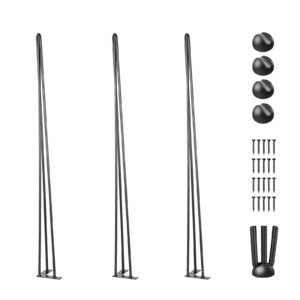 Hairpin Table Legs 34" Black Set of 4 Desk Legs 880lbs Load Capacity (Each 220lbs) Hairpin Desk Legs 3 Rods for Bench Desk Dining End Table Chairs Carbon Steel DIY Heavy Duty Furniture Legs