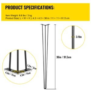 hairpin table legs 36 in black set of 4 desk legs 220 lbs load capacity each leg hairpin desk legs 3 rods for bench desk dining end table chairs carbon steel diy heavy duty furniture legs