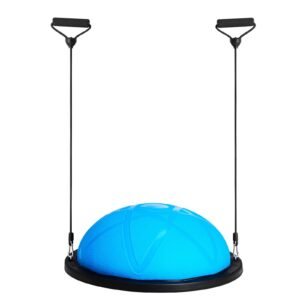 half exercise ball trainer, 23 inch balance ball trainer, 660 lbs capacity stability ball, yoga ball with resistance bands and pump, strength fitness ball for home gym, full body workouts, blue