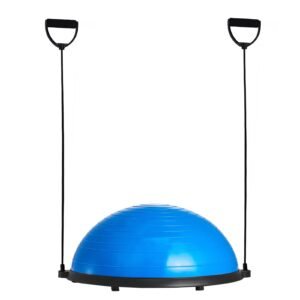 half exercise ball trainer, 23 inch balance ball trainer, 660lbs capacity stability ball, yoga ball with resistance bands & foot pump, strength fitness ball for home gym, full body workout, blue