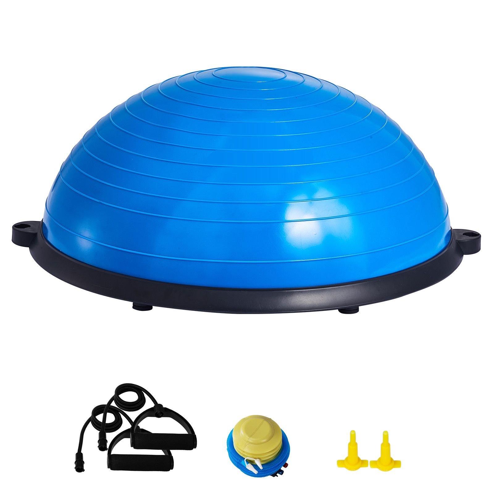 half exercise ball trainer, 23 inch balance ball trainer, 660lbs capacity stability ball, yoga ball with resistance bands & foot pump, strength fitness ball for home gym, full body workout, blue