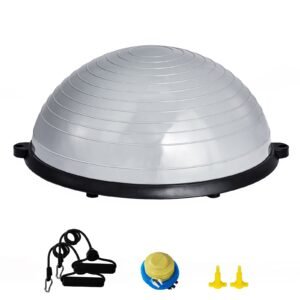 Half Exercise Ball Trainer, 23 inch Balance Ball Trainer, 660lbs Capacity Stability Ball, Yoga Ball with Resistance Bands & Foot Pump, Strength Fitness Ball for Home Gym, Full Body Workout, Gray