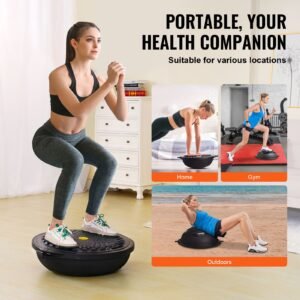 half exercise ball trainer, 26 inch balance ball trainer, 1500lbs capacity stability ball, yoga ball with resistance bands & foot pump, strength fitness ball for home gym full body workout black