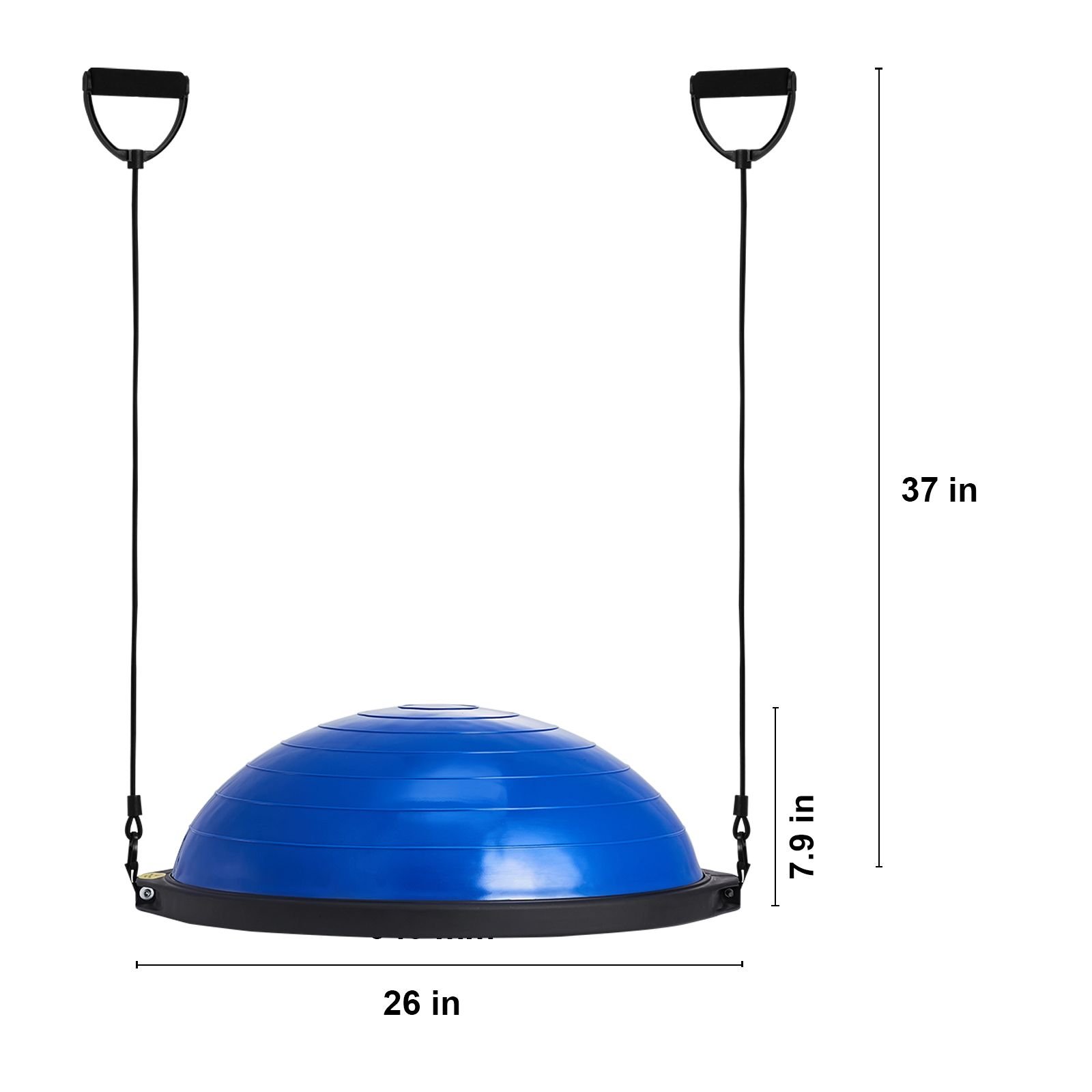 half exercise ball trainer, 26 inch balance ball trainer, 1500lbs capacity stability ball, yoga ball with resistance bands & foot pump, strength fitness ball for home gym full body workout, blue