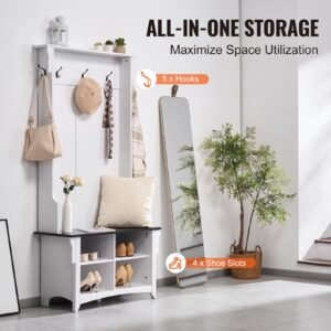 hall tree entryway bench, coat rack with shoe storage, 32" wide mudroom bench with storage and seating, adjustable shelves and 5 hanging hooks with 4 storage drawers,for mudroom,entryway,hallway