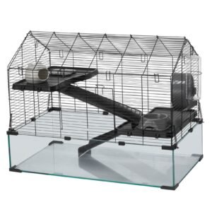 hamster cage, 360° viewing transparent hamster habitats, small animal cage, 29.5 x 17.3 x 24 in, ventilated pet mouse cages with water bottle, portable hamster house for rats, guinea pigs