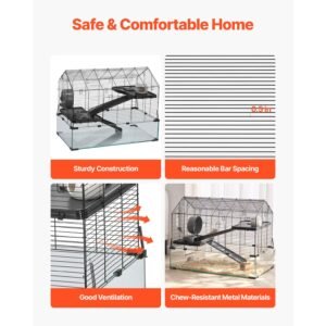 hamster cage, 360° viewing transparent hamster habitats, small animal cage, 29.5 x 17.3 x 24 in, ventilated pet mouse cages with water bottle, portable hamster house for rats, guinea pigs