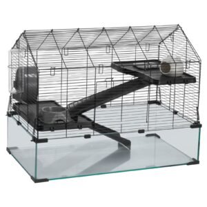 Hamster Cage, 360° Viewing Transparent Hamster Habitats, Small Animal Cage, 29.5 x 17.3 x 24 in, Ventilated Pet Mouse Cages with Water Bottle, Portable Hamster House for Rats, Guinea Pigs