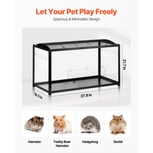 hamster cage, 360° viewing transparent hamster habitats, small animal cage, 37.8 x 18.5 x 21.7 in, ventilated pet mouse cages with front door, portable hamster house for rats, guinea pigs