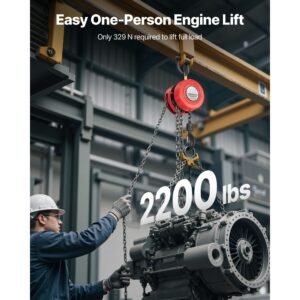 hand chain hoist, 1 ton 2200 lbs capacity, manual chain block with upgrade g70 galvanized chain, 20 ft lifting height, heavy duty pulley hoist for garage warehouse automotive machinery, red