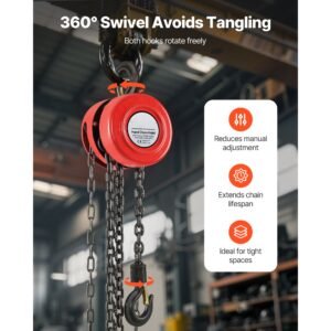 hand chain hoist, 1 ton 2200 lbs capacity, manual chain block with upgrade g70 galvanized chain, 8 ft lifting height, heavy duty pulley hoist for garage warehouse automotive machinery, red