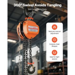 hand chain hoist, 1/2 ton 1100 lbs capacity, manual chain block with upgrade g80 galvanized chain, 10 ft lifting height, heavy duty pulley hoist for garage warehouse automotive machinery, orange